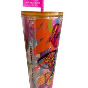 NWT STARBUCKS+TIM SINGLETON Coffee Tea Glitter Cold Cup w Straw Pride 2023 24 oz
